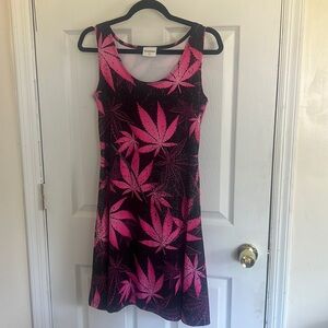 Cowcow black and pink “floral” dress. Size large. By floral, I mean cannabis.